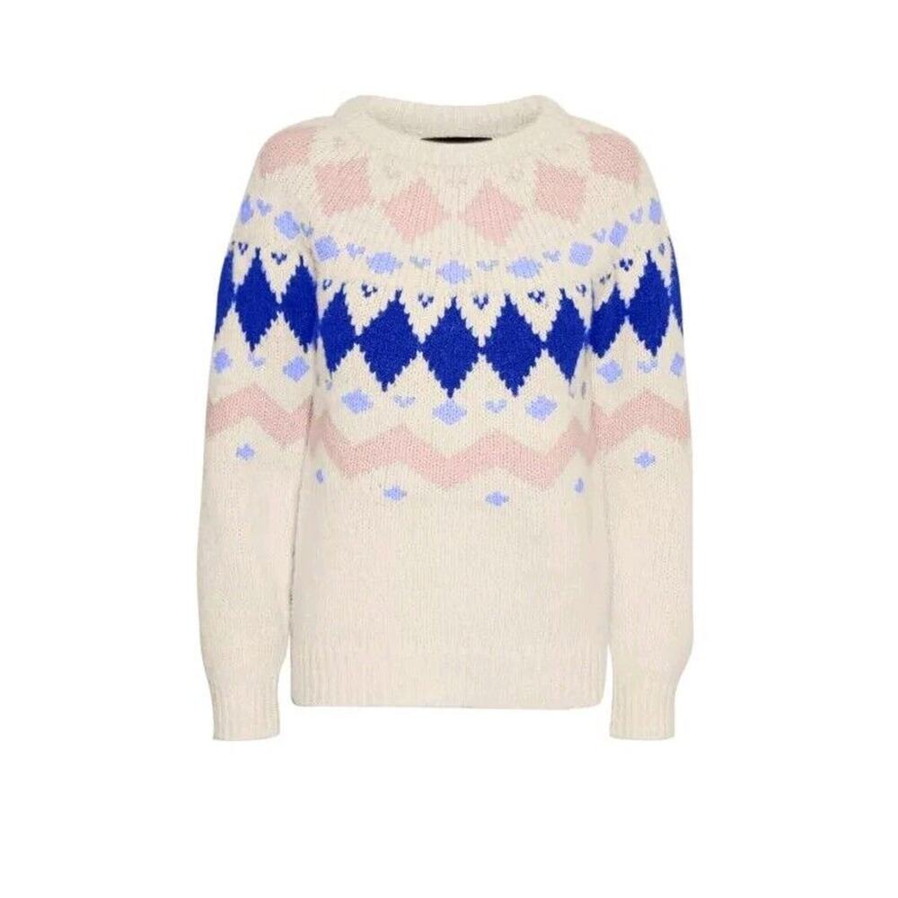 Womens‎ Vero Moda  SKI Knit Sweater Sz Small Crew Neck Nordic White Blue NWT